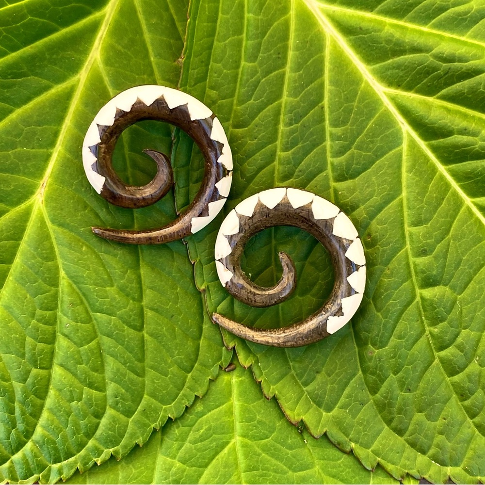 🌈  3/$20 HANDMADE SPIRAL GAUGE TAPERED HANGER ORGANIC WOOD EARRINGS